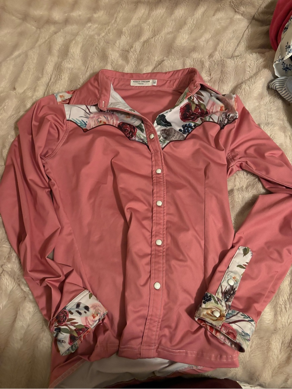 Ranch Dressin Girls' Pink Floral-Trim Button Front Shirt